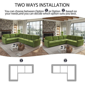 English Elm 118 Inch Chenille Sleeper Sectional with Nailhead Trim Six Seat L-Shaped Living Room Sofa W1885S00477