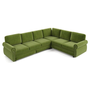 English Elm 118 Inch Chenille Sleeper Sectional with Nailhead Trim Six Seat L-Shaped Living Room Sofa W1885S00477
