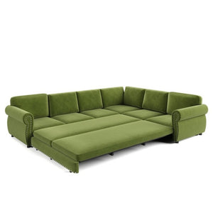 English Elm 118 Inch Chenille Sleeper Sectional with Nailhead Trim Six Seat L-Shaped Living Room Sofa W1885S00477