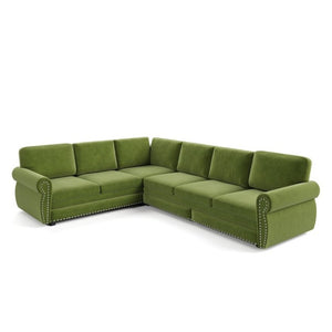 English Elm 118 Inch Chenille Sleeper Sectional with Nailhead Trim Six Seat L-Shaped Living Room Sofa W1885S00477