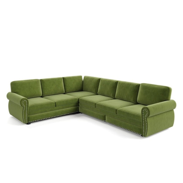 English Elm 118 Inch Chenille Sleeper Sectional with Nailhead Trim Six Seat L-Shaped Living Room Sofa W1885S00477
