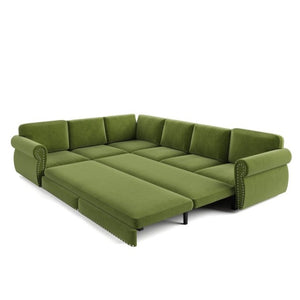 English Elm 118 Inch Chenille Sleeper Sectional with Nailhead Trim Six Seat L-Shaped Living Room Sofa W1885S00477