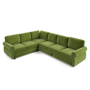 English Elm 118 Inch Chenille Sleeper Sectional with Nailhead Trim Six Seat L-Shaped Living Room Sofa W1885S00477