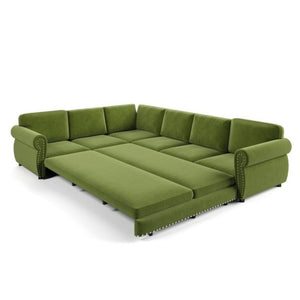 English Elm 118 Inch Chenille Sleeper Sectional with Nailhead Trim Six Seat L-Shaped Living Room Sofa W1885S00477