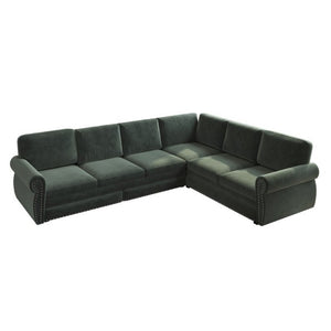 English Elm 118 Inch Chenille Sleeper Sectional with Nailhead Trim Rolled Arms and King Pull-Out Bed W1885S00482