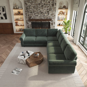 English Elm 118 Inch Chenille Sleeper Sectional with Nailhead Trim Rolled Arms and King Pull-Out Bed W1885S00482