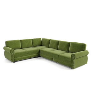 English Elm 118 Inch Chenille Sectional Sleeper Sofa with Nailhead Trim and Rolled Arms for Living Room W1885S00485