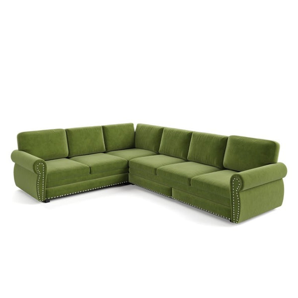 English Elm 118 Inch Chenille Sectional Sleeper Sofa with Nailhead Trim and Rolled Arms for Living Room W1885S00485