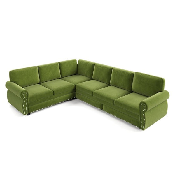 English Elm 118 Inch Chenille Sectional Sleeper Sofa with Nailhead Trim and Rolled Arms for Living Room W1885S00485