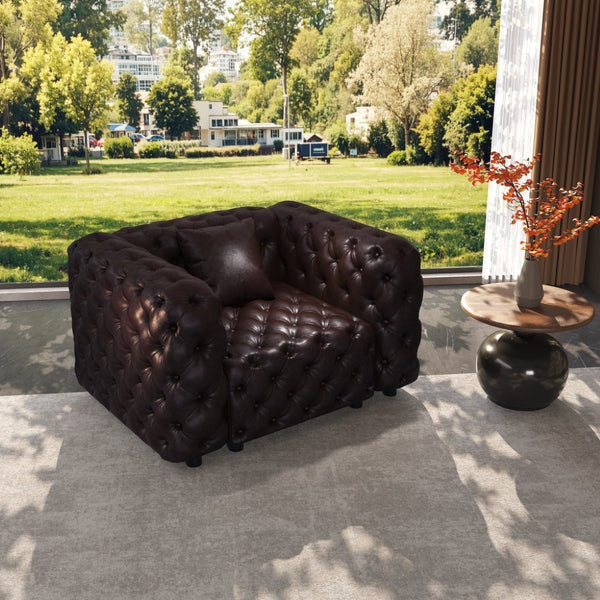 English Elm 48.4 Inch Modular Faux Leather Single Seat Sectional Sofa with Button Tufted Design Brown W1885S00487