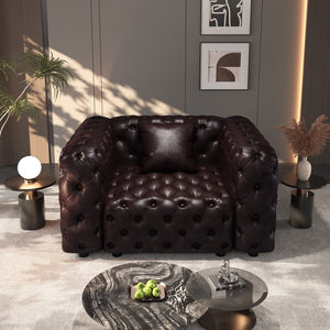 English Elm 48.4 Inch Modular Faux Leather Single Seat Sectional Sofa with Button Tufted Design Brown W1885S00487