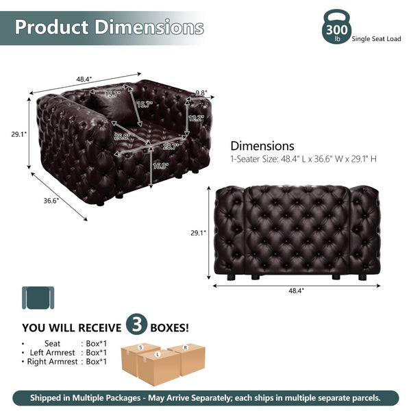 English Elm 48.4 Inch Modular Faux Leather Single Seat Sectional Sofa with Button Tufted Design Brown W1885S00487