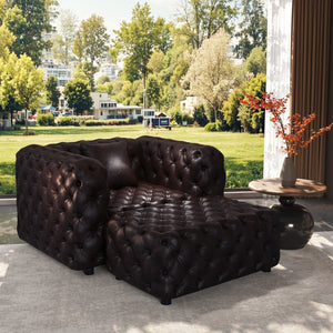 English Elm 48.4 Inch Faux Leather Modular Sectional Sofa with Italian Tufting and Ottoman Included Brown W1885S00488