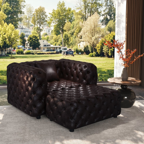 English Elm 48.4 Inch Faux Leather Modular Sectional Sofa with Italian Tufting and Ottoman Included Brown W1885S00488