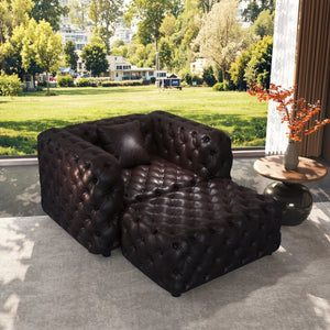 English Elm 48.4 Inch Faux Leather Modular Sectional Sofa with Italian Tufting and Ottoman Included Brown W1885S00488