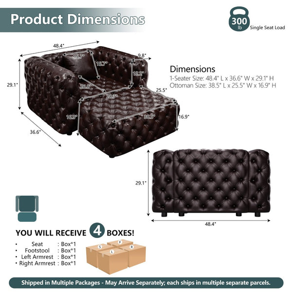 English Elm 48.4 Inch Faux Leather Modular Sectional Sofa with Italian Tufting and Ottoman Included Brown W1885S00488