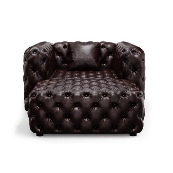 English Elm 48.4 Inch Faux Leather Modular Sectional Sofa with Italian Tufting and Ottoman Included Brown W1885S00488