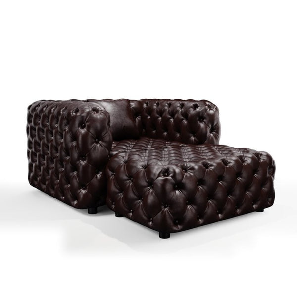 English Elm 48.4 Inch Faux Leather Modular Sectional Sofa with Italian Tufting and Ottoman Included Brown W1885S00488