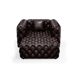 English Elm 48.4 Inch Faux Leather Modular Sectional Sofa with Italian Tufting and Ottoman Included Brown W1885S00488
