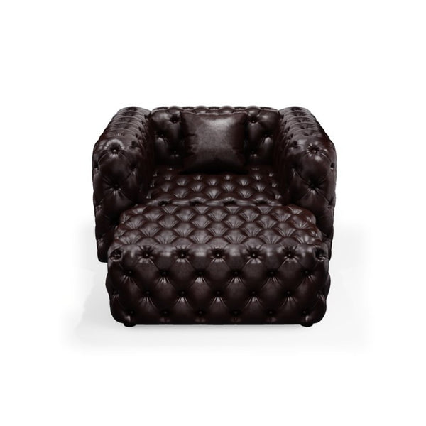 English Elm 48.4 Inch Faux Leather Modular Sectional Sofa with Italian Tufting and Ottoman Included Brown W1885S00488