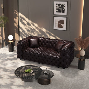 English Elm 77" Faux Leather Modular Sectional Sofa Hand Tufted Italian Style for Living Room Brown W1885S00489