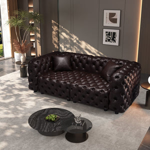 English Elm 77" Faux Leather Modular Sectional Sofa Hand Tufted Italian Style for Living Room Brown W1885S00489