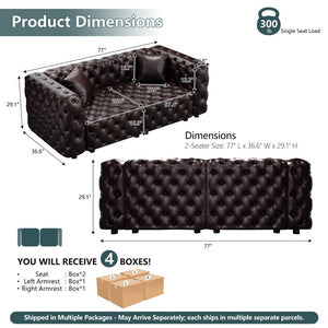 English Elm 77" Faux Leather Modular Sectional Sofa Hand Tufted Italian Style for Living Room Brown W1885S00489