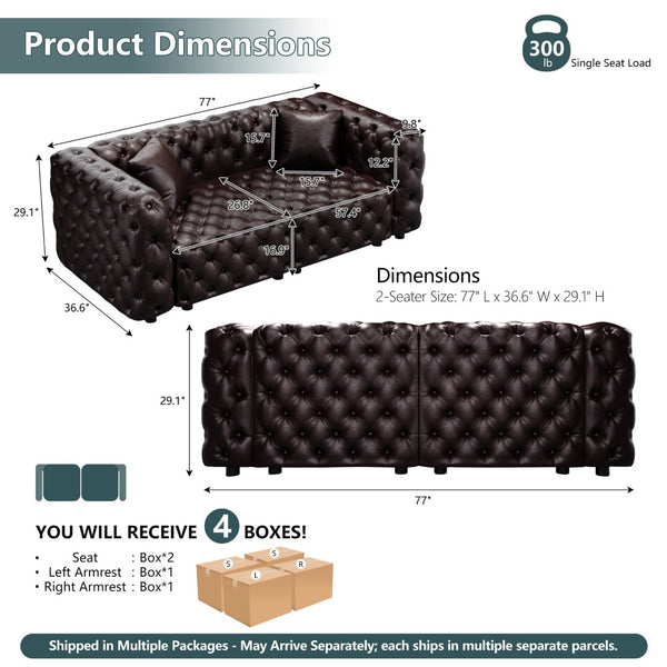 English Elm 77" Faux Leather Modular Sectional Sofa Hand Tufted Italian Style for Living Room Brown W1885S00489