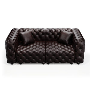 English Elm 77" Faux Leather Modular Sectional Sofa Hand Tufted Italian Style for Living Room Brown W1885S00489