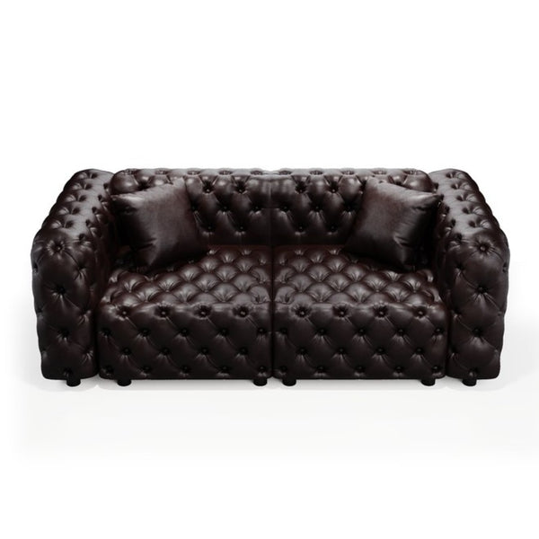 English Elm 77" Faux Leather Modular Sectional Sofa Hand Tufted Italian Style for Living Room Brown W1885S00489