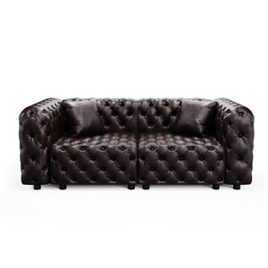 English Elm 77" Faux Leather Modular Sectional Sofa Hand Tufted Italian Style for Living Room Brown W1885S00489