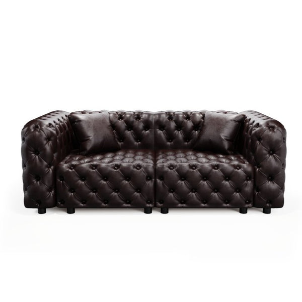 English Elm 77" Faux Leather Modular Sectional Sofa Hand Tufted Italian Style for Living Room Brown W1885S00489