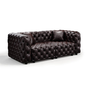 English Elm 77" Faux Leather Modular Sectional Sofa Hand Tufted Italian Style for Living Room Brown W1885S00489