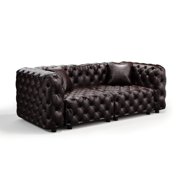English Elm 77" Faux Leather Modular Sectional Sofa Hand Tufted Italian Style for Living Room Brown W1885S00489