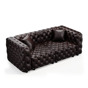 English Elm 77" Faux Leather Modular Sectional Sofa Hand Tufted Italian Style for Living Room Brown W1885S00489