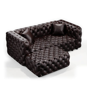English Elm 77" Faux Leather Modular Sectional Sofa with Italian Button Tufting and Ottoman W1885S00490