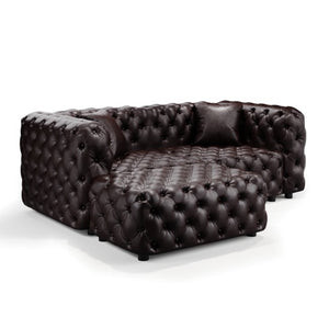 English Elm 77" Faux Leather Modular Sectional Sofa with Italian Button Tufting and Ottoman W1885S00490