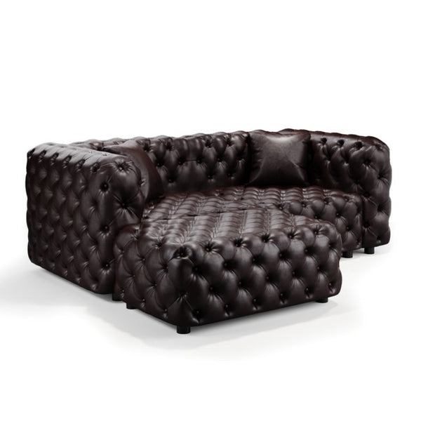 English Elm 77" Faux Leather Modular Sectional Sofa with Italian Button Tufting and Ottoman W1885S00490