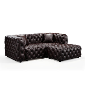 English Elm 77" Faux Leather Modular Sectional Sofa with Italian Button Tufting and Ottoman W1885S00490