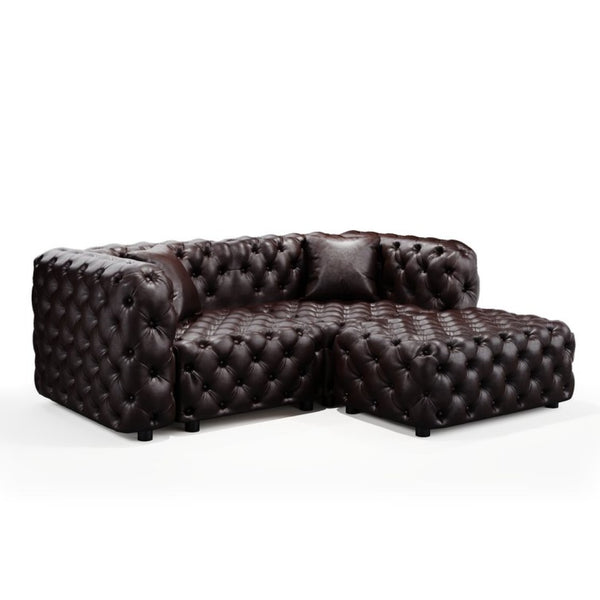 English Elm 77" Faux Leather Modular Sectional Sofa with Italian Button Tufting and Ottoman W1885S00490