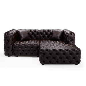 English Elm 77" Faux Leather Modular Sectional Sofa with Italian Button Tufting and Ottoman W1885S00490