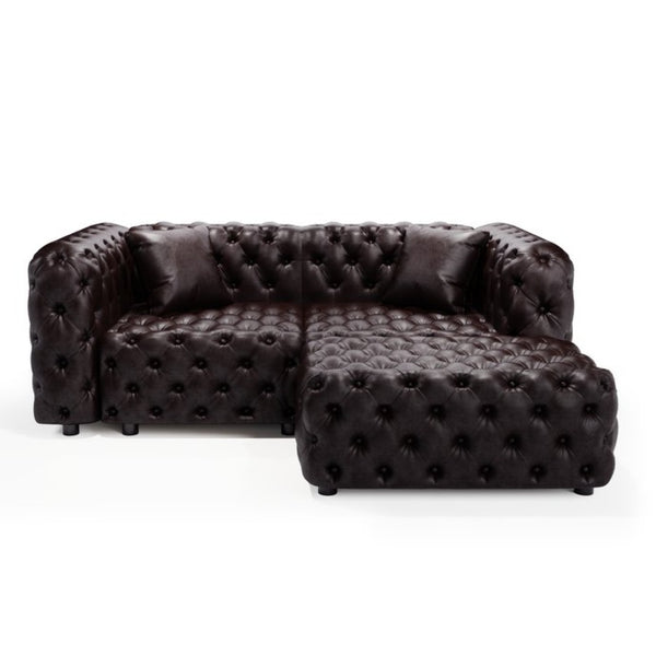 English Elm 77" Faux Leather Modular Sectional Sofa with Italian Button Tufting and Ottoman W1885S00490