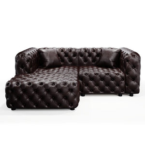 English Elm 77" Faux Leather Modular Sectional Sofa with Italian Button Tufting and Ottoman W1885S00490