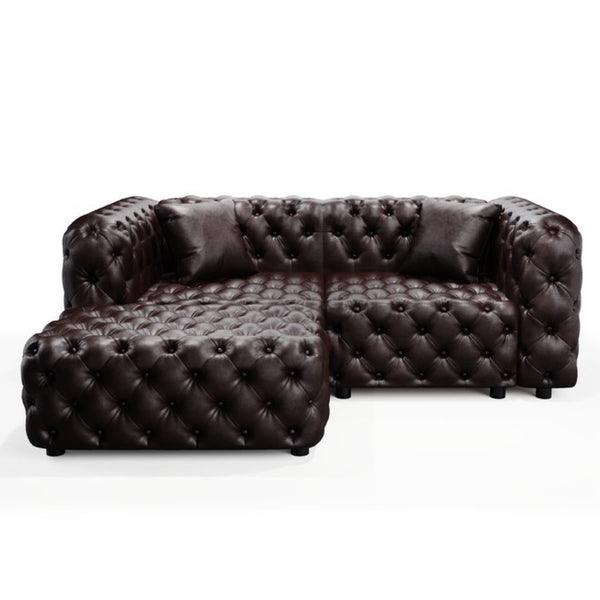 English Elm 77" Faux Leather Modular Sectional Sofa with Italian Button Tufting and Ottoman W1885S00490