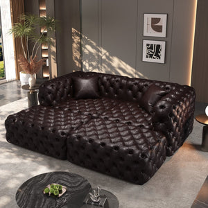 English Elm 77" Faux Leather Modular Sectional Sofa with Hand Tufted Panels Ottomans Living Room W1885S00491