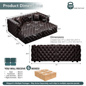 English Elm 77" Faux Leather Modular Sectional Sofa with Hand Tufted Panels Ottomans Living Room W1885S00491
