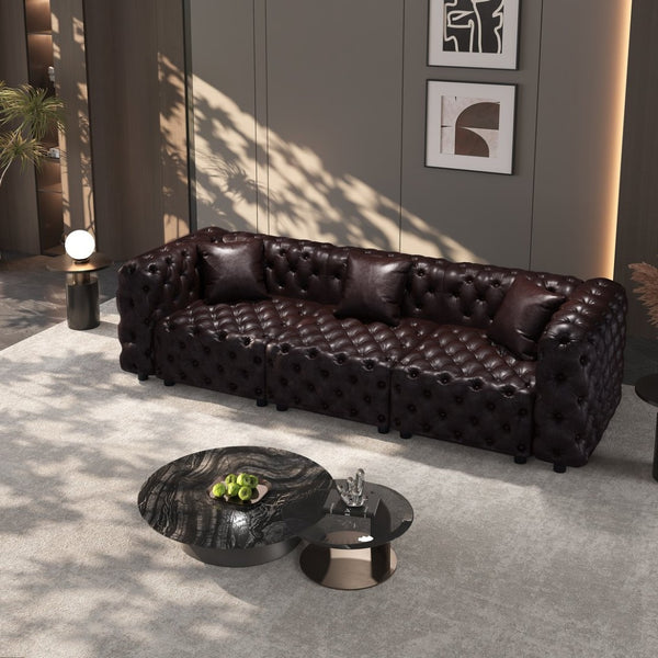 English Elm 105.7" Modular Faux Leather Sectional Sofa with Tufted Italian Style and Solid Wood Frame Brown W1885S00492