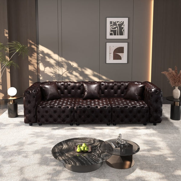 English Elm 105.7" Modular Faux Leather Sectional Sofa with Tufted Italian Style and Solid Wood Frame Brown W1885S00492
