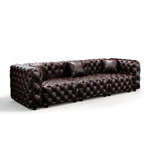 English Elm 105.7" Modular Faux Leather Sectional Sofa with Tufted Italian Style and Solid Wood Frame Brown W1885S00492
