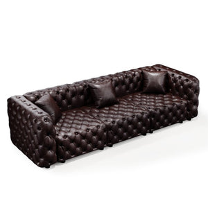 English Elm 105.7" Modular Faux Leather Sectional Sofa with Tufted Italian Style and Solid Wood Frame Brown W1885S00492